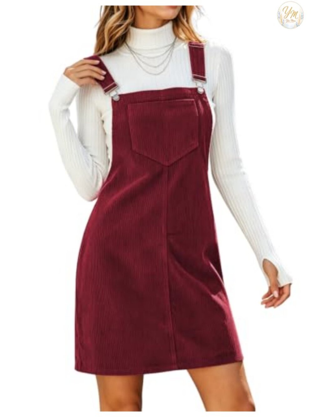 Corduroy Overall Bib Pinafore Dress Jumpsuit A-Line Knee Length Sleeveless
